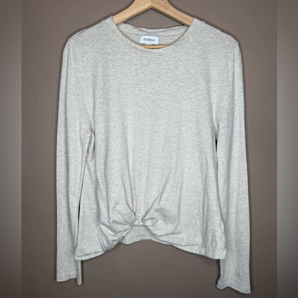 Evereve Beige Long Sleeve Knot Front Basic Top Stretch Loungewear Neutral Medium